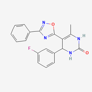 molecular formula C19H15FN4O2 B2768045 4-(3-fluorophenyl)-6-methyl-5-(3-phenyl-1,2,4-oxadiazol-5-yl)-1,2,3,4-tetrahydropyrimidin-2-one CAS No. 1171057-84-3