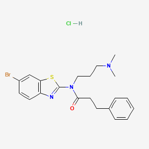 molecular formula C21H25BrClN3OS B2768173 N-(6-BROMO-1,3-BENZOTHIAZOL-2-YL)-N-[3-(DIMETHYLAMINO)PROPYL]-3-PHENYLPROPANAMIDE HYDROCHLORIDE CAS No. 1052530-66-1