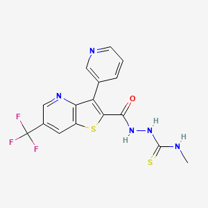 molecular formula C16H12F3N5OS2 B2768228 N-methyl-2-{[3-(3-pyridinyl)-6-(trifluoromethyl)thieno[3,2-b]pyridin-2-yl]carbonyl}-1-hydrazinecarbothioamide CAS No. 551921-18-7