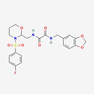 molecular formula C21H22FN3O7S B2768332 N-[(2H-1,3-benzodioxol-5-yl)methyl]-N'-{[3-(4-fluorobenzenesulfonyl)-1,3-oxazinan-2-yl]methyl}ethanediamide CAS No. 869071-62-5