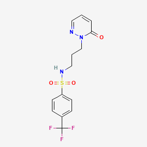 molecular formula C14H14F3N3O3S B2768349 N-(3-(6-oxopyridazin-1(6H)-yl)propyl)-4-(trifluoromethyl)benzenesulfonamide CAS No. 1105233-91-7