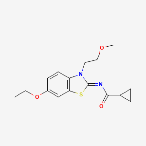 molecular formula C16H20N2O3S B2768368 N-[(2Z)-6-ethoxy-3-(2-methoxyethyl)-2,3-dihydro-1,3-benzothiazol-2-ylidene]cyclopropanecarboxamide CAS No. 865161-92-8