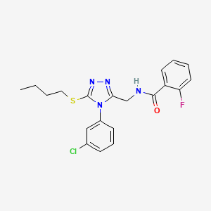 molecular formula C20H20ClFN4OS B2768374 N-{[5-(butylsulfanyl)-4-(3-chlorophenyl)-4H-1,2,4-triazol-3-yl]methyl}-2-fluorobenzamide CAS No. 391898-28-5