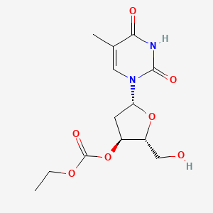 molecular formula C13H18N2O7 B2768412 Ethyl ((2r,3s,5r)-2-(hydroxymethyl)-5-(5-methyl-2,4-dioxo-3,4-dihydropyrimidin-1(2h)-yl)tetrahydrofuran-3-yl) carbonate CAS No. 40631-88-7