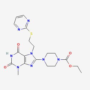 molecular formula C19H24N8O4S B2768433 ethyl 4-{3-methyl-2,6-dioxo-7-[2-(pyrimidin-2-ylsulfanyl)ethyl]-2,3,6,7-tetrahydro-1H-purin-8-yl}piperazine-1-carboxylate CAS No. 674813-96-8