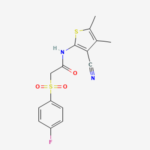 molecular formula C15H13FN2O3S2 B2768438 N-(3-cyano-4,5-dimethylthiophen-2-yl)-2-(4-fluorobenzenesulfonyl)acetamide CAS No. 896306-06-2