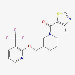 B2768458 (4-Methyl-1,3-thiazol-5-yl)-[3-[[3-(trifluoromethyl)pyridin-2-yl]oxymethyl]piperidin-1-yl]methanone CAS No. 2379985-18-7