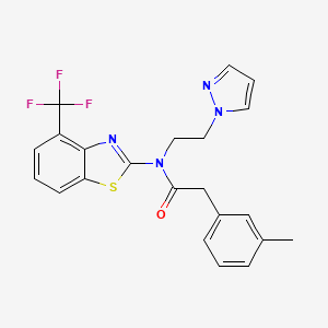 molecular formula C22H19F3N4OS B2768483 2-(3-methylphenyl)-N-[2-(1H-pyrazol-1-yl)ethyl]-N-[4-(trifluoromethyl)-1,3-benzothiazol-2-yl]acetamide CAS No. 1396886-91-1