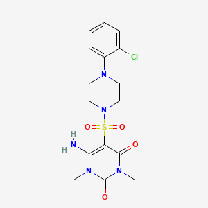 molecular formula C16H20ClN5O4S B2768565 6-氨基-5-[4-(2-氯苯基)哌嗪-1-基]磺酰基-1,3-二甲基嘧啶-2,4-二酮 CAS No. 893377-99-6