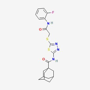 molecular formula C21H23FN4O2S2 B2768566 N-[5-({[(2-FLUOROPHENYL)CARBAMOYL]METHYL}SULFANYL)-1,3,4-THIADIAZOL-2-YL]ADAMANTANE-1-CARBOXAMIDE CAS No. 392298-07-6