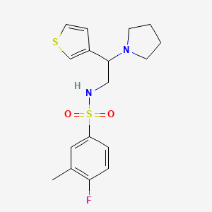 molecular formula C17H21FN2O2S2 B2768599 4-fluoro-3-methyl-N-(2-(pyrrolidin-1-yl)-2-(thiophen-3-yl)ethyl)benzenesulfonamide CAS No. 946249-29-2