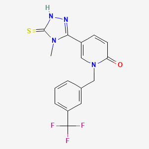 molecular formula C16H13F3N4OS B2768614 5-(4-methyl-5-sulfanyl-4H-1,2,4-triazol-3-yl)-1-[3-(trifluoromethyl)benzyl]-2(1H)-pyridinone CAS No. 477852-97-4