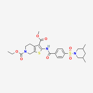molecular formula C26H33N3O7S2 B2768619 6-ethyl 3-methyl 2-(4-((3,5-dimethylpiperidin-1-yl)sulfonyl)benzamido)-4,5-dihydrothieno[2,3-c]pyridine-3,6(7H)-dicarboxylate CAS No. 449770-77-8