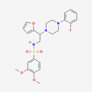 molecular formula C24H28FN3O5S B2768621 N-{2-[4-(2-fluorophenyl)piperazin-1-yl]-2-(furan-2-yl)ethyl}-3,4-dimethoxybenzene-1-sulfonamide CAS No. 877648-44-7