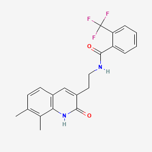 molecular formula C21H19F3N2O2 B2768646 N-(2-(7,8-dimethyl-2-oxo-1,2-dihydroquinolin-3-yl)ethyl)-2-(trifluoromethyl)benzamide CAS No. 851408-22-5