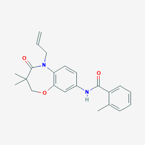 molecular formula C22H24N2O3 B2768661 N-(5-allyl-3,3-dimethyl-4-oxo-2,3,4,5-tetrahydrobenzo[b][1,4]oxazepin-8-yl)-2-methylbenzamide CAS No. 921794-00-5