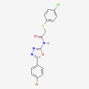 molecular formula C16H11BrClN3O2S B2768682 N-(5-(4-bromophenyl)-1,3,4-oxadiazol-2-yl)-2-((4-chlorophenyl)thio)acetamide CAS No. 896018-42-1