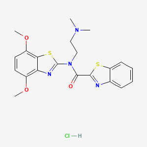 molecular formula C21H23ClN4O3S2 B2768694 N-(4,7-DIMETHOXY-1,3-BENZOTHIAZOL-2-YL)-N-[2-(DIMETHYLAMINO)ETHYL]-1,3-BENZOTHIAZOLE-2-CARBOXAMIDE HYDROCHLORIDE CAS No. 1215622-24-4