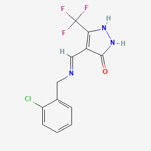 molecular formula C12H9ClF3N3O B2768738 4-({[(2-chlorophenyl)methyl]amino}methylidene)-3-(trifluoromethyl)-4,5-dihydro-1H-pyrazol-5-one CAS No. 338975-69-2