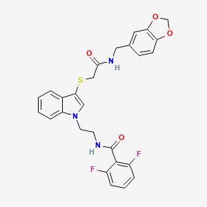 molecular formula C27H23F2N3O4S B2768805 N-(2-{3-[({[(2H-1,3-benzodioxol-5-yl)methyl]carbamoyl}methyl)sulfanyl]-1H-indol-1-yl}ethyl)-2,6-difluorobenzamide CAS No. 851714-62-0