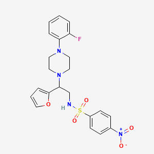 molecular formula C22H23FN4O5S B2768840 N-(2-(4-(2-fluorophenyl)piperazin-1-yl)-2-(furan-2-yl)ethyl)-4-nitrobenzenesulfonamide CAS No. 877648-82-3