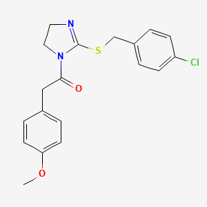 molecular formula C19H19ClN2O2S B2768848 1-(2-{[(4-chlorophenyl)methyl]sulfanyl}-4,5-dihydro-1H-imidazol-1-yl)-2-(4-methoxyphenyl)ethan-1-one CAS No. 851801-79-1