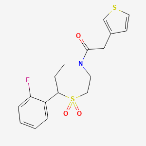 1-(7-(2-Fluorophenyl)-1,1-dioxido-1,4-thiazepan-4-yl)-2-(thiophen-3-yl)ethanone