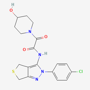 molecular formula C18H19ClN4O3S B2768970 N-[2-(4-chlorophenyl)-2H,4H,6H-thieno[3,4-c]pyrazol-3-yl]-2-(4-hydroxypiperidin-1-yl)-2-oxoacetamide CAS No. 900010-53-9