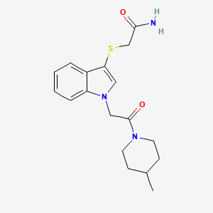 molecular formula C18H23N3O2S B2769002 2-((1-(2-(4-甲基哌啶-1-基)-2-氧代乙基)-1H-吲哚-3-基)硫)乙酰胺 CAS No. 878055-52-8