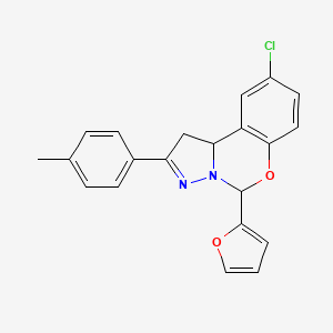 molecular formula C21H17ClN2O2 B2769031 9-chloro-5-(furan-2-yl)-2-(p-tolyl)-5,10b-dihydro-1H-benzo[e]pyrazolo[1,5-c][1,3]oxazine CAS No. 899973-22-9