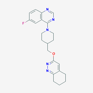 molecular formula C22H24FN5O B2769073 3-((1-(6-Fluoroquinazolin-4-yl)piperidin-4-yl)methoxy)-5,6,7,8-tetrahydrocinnoline CAS No. 2320854-64-4