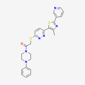 molecular formula C25H24N6OS2 B2769088 2-((6-(4-Methyl-2-(pyridin-3-yl)thiazol-5-yl)pyridazin-3-yl)thio)-1-(4-phenylpiperazin-1-yl)ethanone CAS No. 954663-11-7