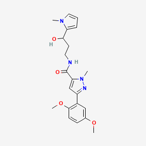 molecular formula C21H26N4O4 B2769089 3-(2,5-dimethoxyphenyl)-N-[3-hydroxy-3-(1-methyl-1H-pyrrol-2-yl)propyl]-1-methyl-1H-pyrazole-5-carboxamide CAS No. 1788677-77-9