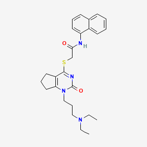 molecular formula C26H32N4O2S B2769091 2-({1-[3-(diethylamino)propyl]-2-oxo-1H,2H,5H,6H,7H-cyclopenta[d]pyrimidin-4-yl}sulfanyl)-N-(naphthalen-1-yl)acetamide CAS No. 898460-60-1
