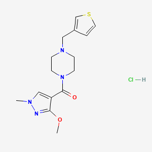 molecular formula C15H21ClN4O2S B2769093 (3-methoxy-1-methyl-1H-pyrazol-4-yl)(4-(thiophen-3-ylmethyl)piperazin-1-yl)methanone hydrochloride CAS No. 1351631-48-5