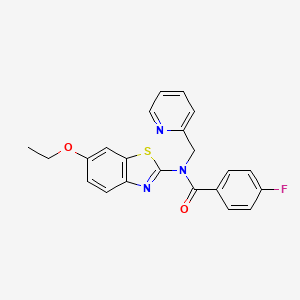 molecular formula C22H18FN3O2S B2769164 N-(6-ethoxybenzo[d]thiazol-2-yl)-4-fluoro-N-(pyridin-2-ylmethyl)benzamide CAS No. 941926-39-2