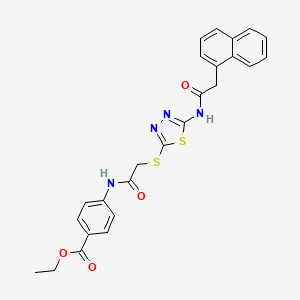molecular formula C25H22N4O4S2 B2769185 Ethyl 4-(2-((5-(2-(naphthalen-1-yl)acetamido)-1,3,4-thiadiazol-2-yl)thio)acetamido)benzoate CAS No. 392293-44-6