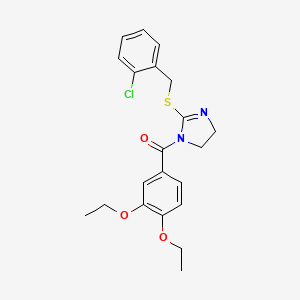 molecular formula C21H23ClN2O3S B2769186 2-{[(2-chlorophenyl)methyl]sulfanyl}-1-(3,4-diethoxybenzoyl)-4,5-dihydro-1H-imidazole CAS No. 851803-98-0
