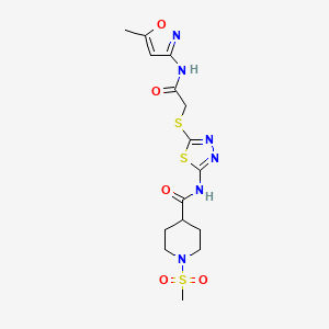 N-(5-((2-((5-methylisoxazol-3-yl)amino)-2-oxoethyl)thio)-1,3,4-thiadiazol-2-yl)-1-(methylsulfonyl)piperidine-4-carboxamide