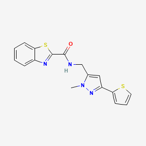 molecular formula C17H14N4OS2 B2769248 N-{[1-methyl-3-(thiophen-2-yl)-1H-pyrazol-5-yl]methyl}-1,3-benzothiazole-2-carboxamide CAS No. 2309192-54-7