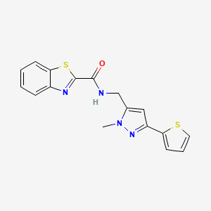 N-[(2-Methyl-5-thiophen-2-ylpyrazol-3-yl)methyl]-1,3-benzothiazole-2-carboxamide