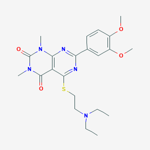 molecular formula C22H29N5O4S B2769264 5-((2-(diethylamino)ethyl)thio)-7-(3,4-dimethoxyphenyl)-1,3-dimethylpyrimido[4,5-d]pyrimidine-2,4(1H,3H)-dione CAS No. 872842-69-8