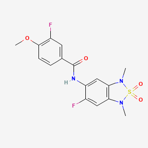 molecular formula C16H15F2N3O4S B2769275 3-fluoro-N-(6-fluoro-1,3-dimethyl-2,2-dioxido-1,3-dihydrobenzo[c][1,2,5]thiadiazol-5-yl)-4-methoxybenzamide CAS No. 2034541-93-8