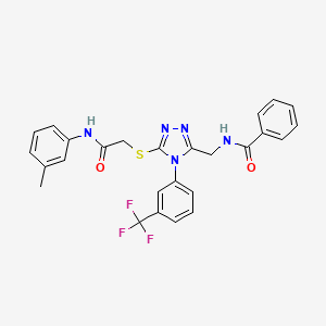 molecular formula C26H22F3N5O2S B2769276 N-((5-((2-oxo-2-(m-tolylamino)ethyl)thio)-4-(3-(trifluoromethyl)phenyl)-4H-1,2,4-triazol-3-yl)methyl)benzamide CAS No. 393839-81-1