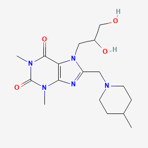 molecular formula C17H27N5O4 B2769277 7-(2,3-Dihydroxypropyl)-1,3-dimethyl-8-[(4-methylpiperidin-1-yl)methyl]purine-2,6-dione CAS No. 893972-32-2