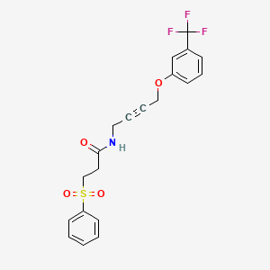 molecular formula C20H18F3NO4S B2769287 3-(phenylsulfonyl)-N-(4-(3-(trifluoromethyl)phenoxy)but-2-yn-1-yl)propanamide CAS No. 1421493-93-7