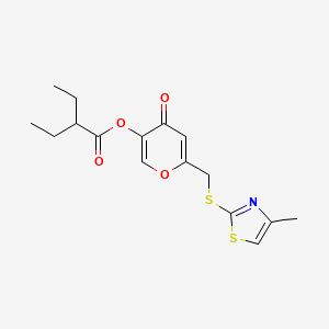 molecular formula C16H19NO4S2 B2769292 6-(((4-methylthiazol-2-yl)thio)methyl)-4-oxo-4H-pyran-3-yl 2-ethylbutanoate CAS No. 896302-00-4