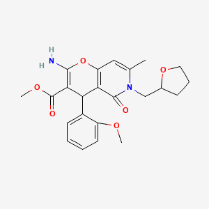 molecular formula C23H26N2O6 B2769312 methyl 2-amino-4-(2-methoxyphenyl)-7-methyl-5-oxo-6-((tetrahydrofuran-2-yl)methyl)-5,6-dihydro-4H-pyrano[3,2-c]pyridine-3-carboxylate CAS No. 758704-47-1