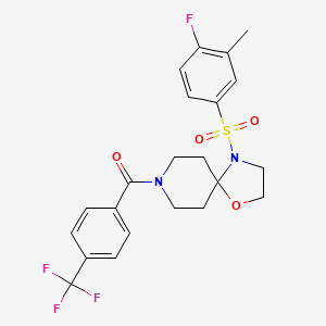 molecular formula C22H22F4N2O4S B2769335 (4-((4-Fluoro-3-methylphenyl)sulfonyl)-1-oxa-4,8-diazaspiro[4.5]decan-8-yl)(4-(trifluoromethyl)phenyl)methanone CAS No. 946340-05-2