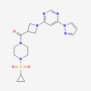 molecular formula C18H23N7O3S B2769340 (1-(6-(1H-pyrazol-1-yl)pyrimidin-4-yl)azetidin-3-yl)(4-(cyclopropylsulfonyl)piperazin-1-yl)methanone CAS No. 2034282-40-9